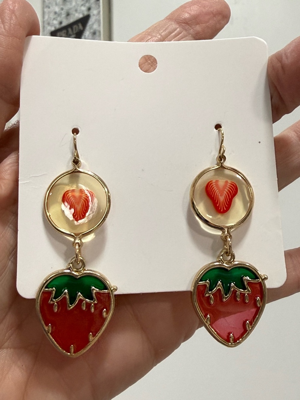 Gold-Tone Red Strawberry Drop Earrings - Women Jewelry